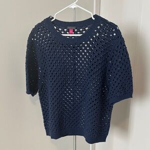 Vince Camuto Navy Open-Knit Top with Crew Neck